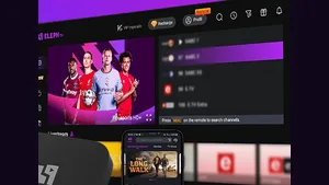 Eleph TV television app showing a live sports banner and channel list